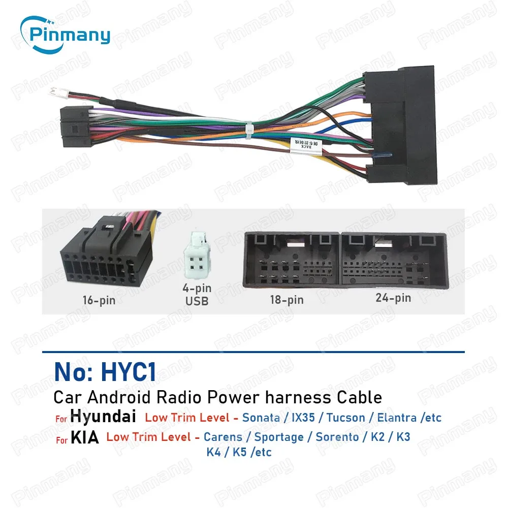 Car Radio Cable HYC1 Wire Harness adapter for Hyundai Sonata IX35 Tucson Elantra,for KIA Carens Sportage Sorento K2 K3 K4 K5
