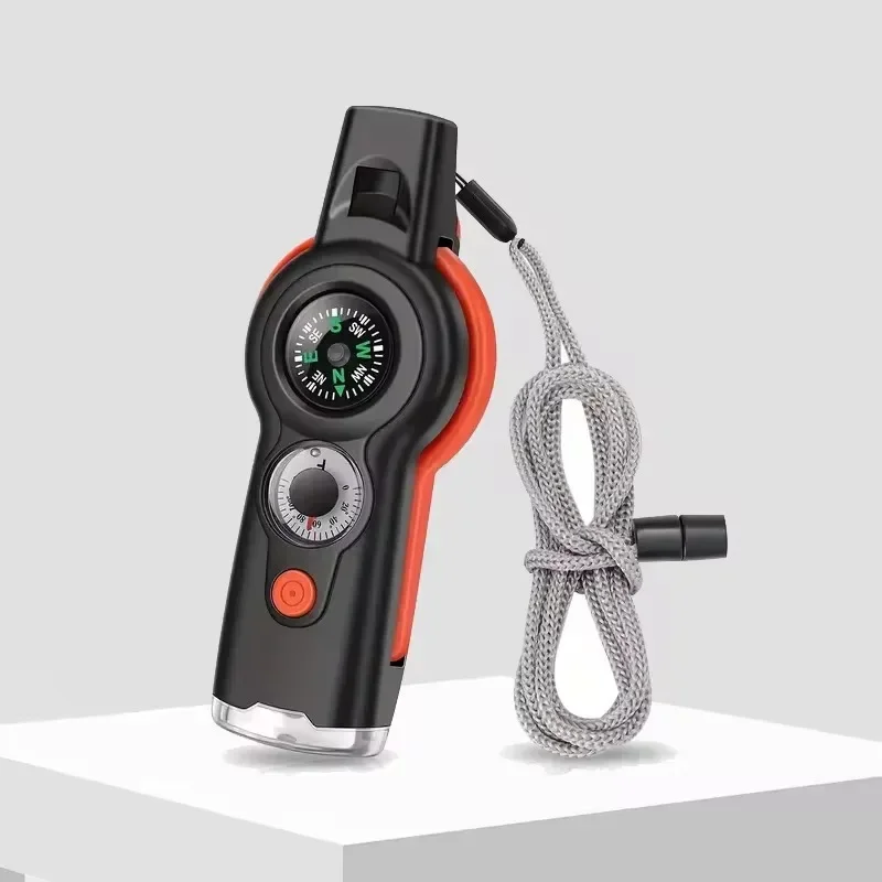 NEW 1PC 7 in 1 Survival Whistle High Decibel Rescue Whistle with LED Light Thermometer Compass Survival Reflective Signal Mirror 3