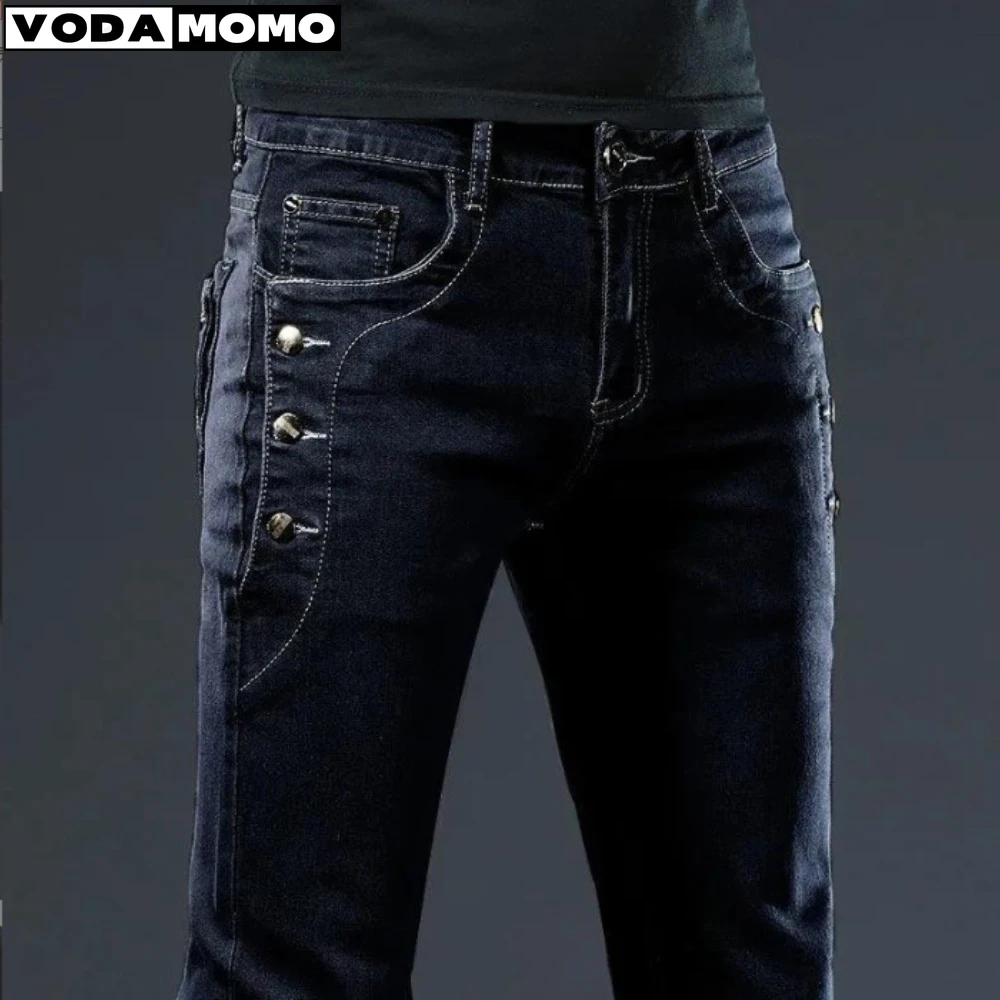 

2023 spring and autumn new high-end men's black smoky gray jeans Casual trend Korean fashion label slim fitting stretch pants