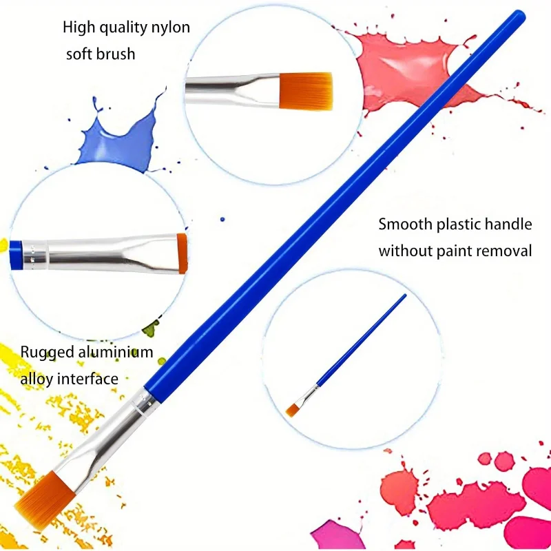 Acrylic Painting brushes Flat Round Hair Watercolor Brush for Art Pottery Clay Painting 50Pcs