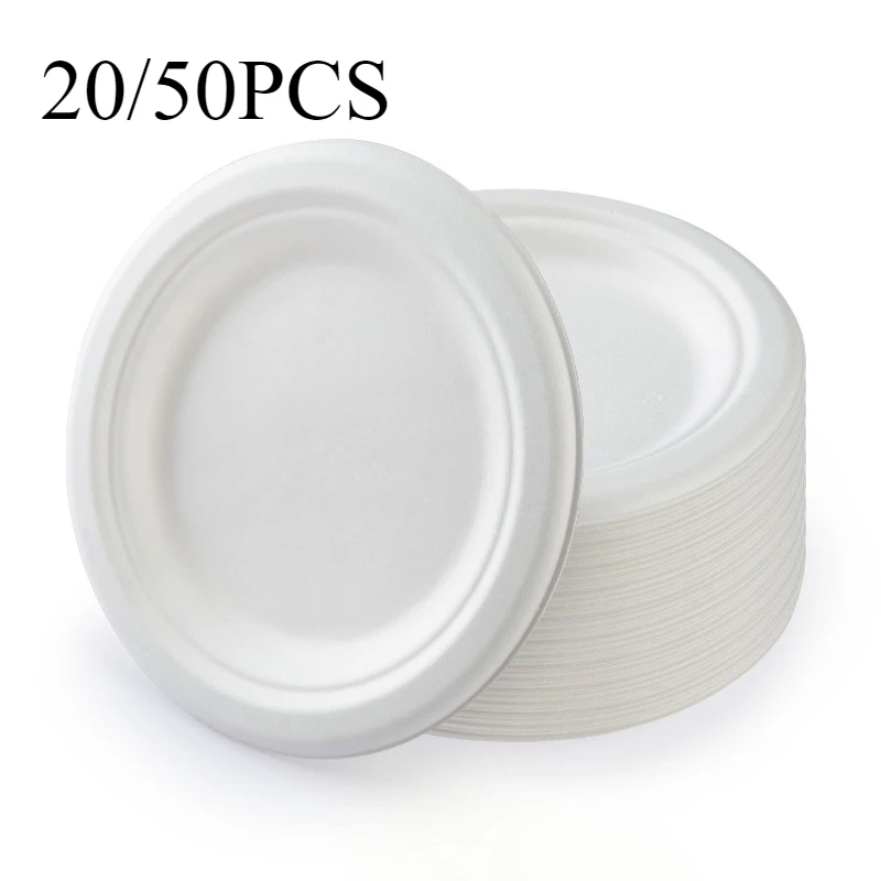 20/50PCS Disposable Paper Plates Waterproof Oil Resistant Paper Tableware Suitable for Birthday Party Round Tableware