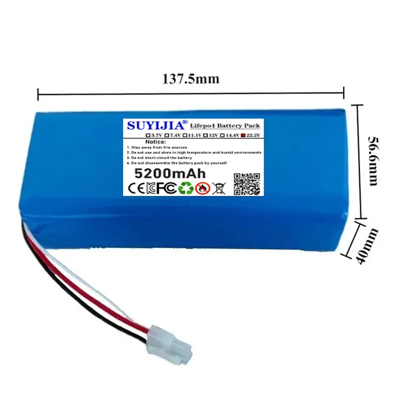 Batterie Li-ion 22.2V 5200mAh 6S2P 18650 pour Drone RC avec BMS