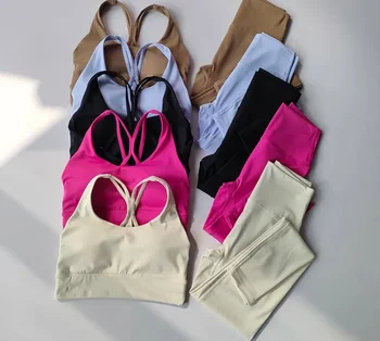 Ensemble de yoga sans couture pour femme, vêtements de sport imbibés, vêtements d'entraînement, haut court, legging taille haute, soutien-gorge de fitness, olympiques de sport, 2 pièces