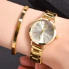 Ladies Fashion Simple Digital Alloy with Quartz Watch Bracelet 2pcs Set Luxury Women Simple Dial Ladies Watches Reloj Mujer 1