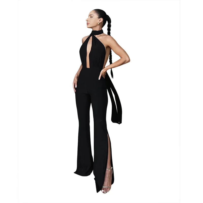 Fashionable Autumn New Women's Clothing Fashionable Halter Sexy Hollow Backless Slim Slimming JumpsuitCok