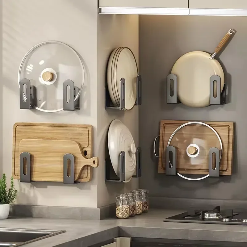 2pcs/Set Wall Mounted Pot Lid Rack Organizer - Kitchen Storage Shelf for Pot Covers Cutting Boards & Sponges - Storage Holder