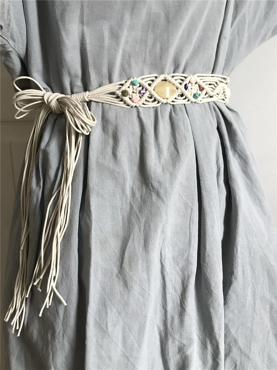 

Плетеный плетеный пояс для женщин, ремни для платьев, пеньковая веревка, богемный корсет, пояс, кисточка, аксессуары, винтажный пояс с вырезами