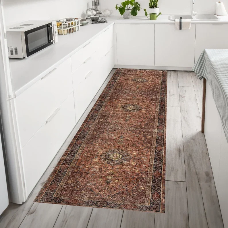 שטיח רץ טורקי בסגנון פרסי וינטאג' בוהו למטבח, כניסה למסדרון או למטבח