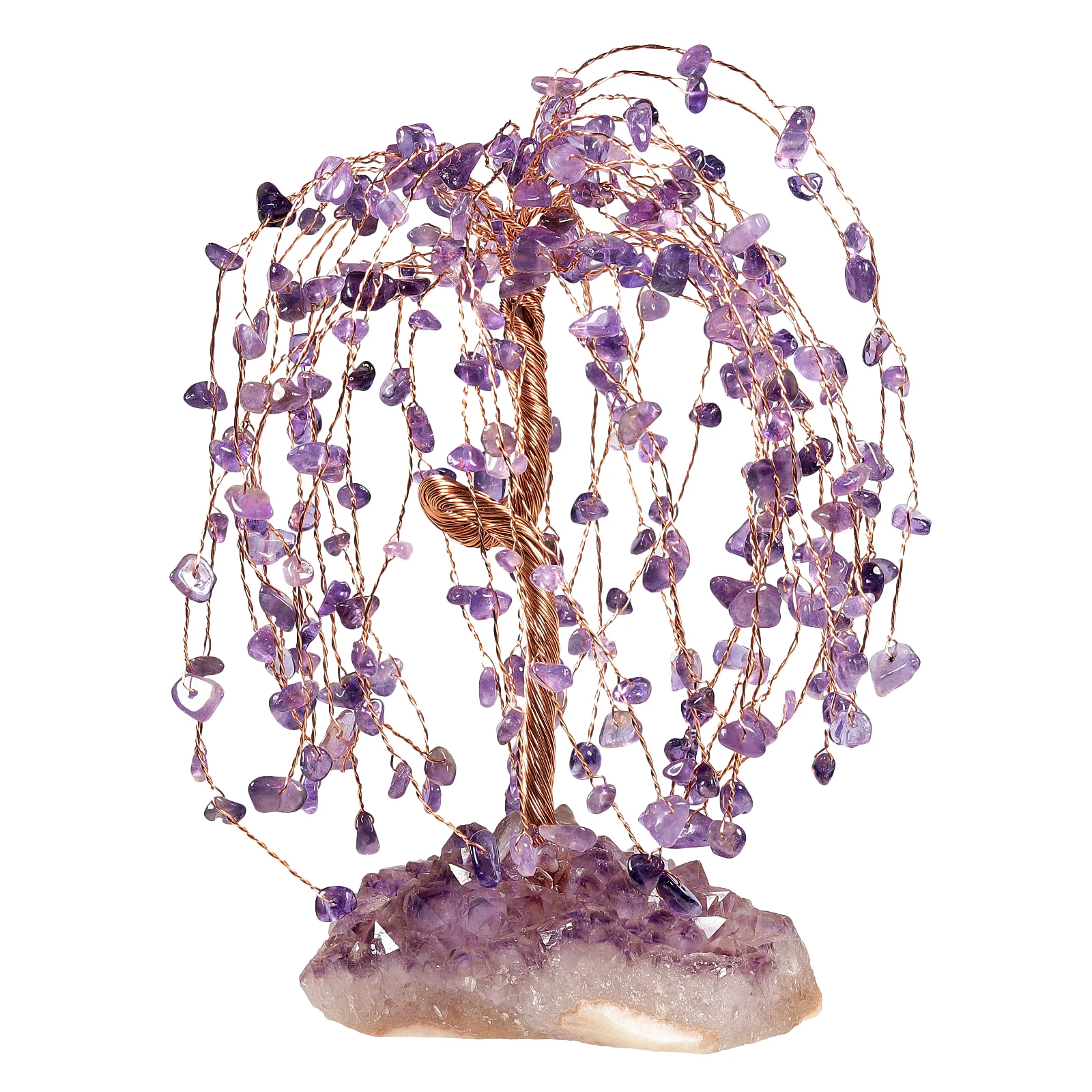 TUMBEELLUWA Natural Crystal Tree With Raw Amethyst Cluster Base Feng Shui Bonsai Money Tree Figurine For Home Decoration tumbeelluwa crystal tree rainbow aura titanium quartz cluster base bonsai lucky money tree sculpture home office decoration