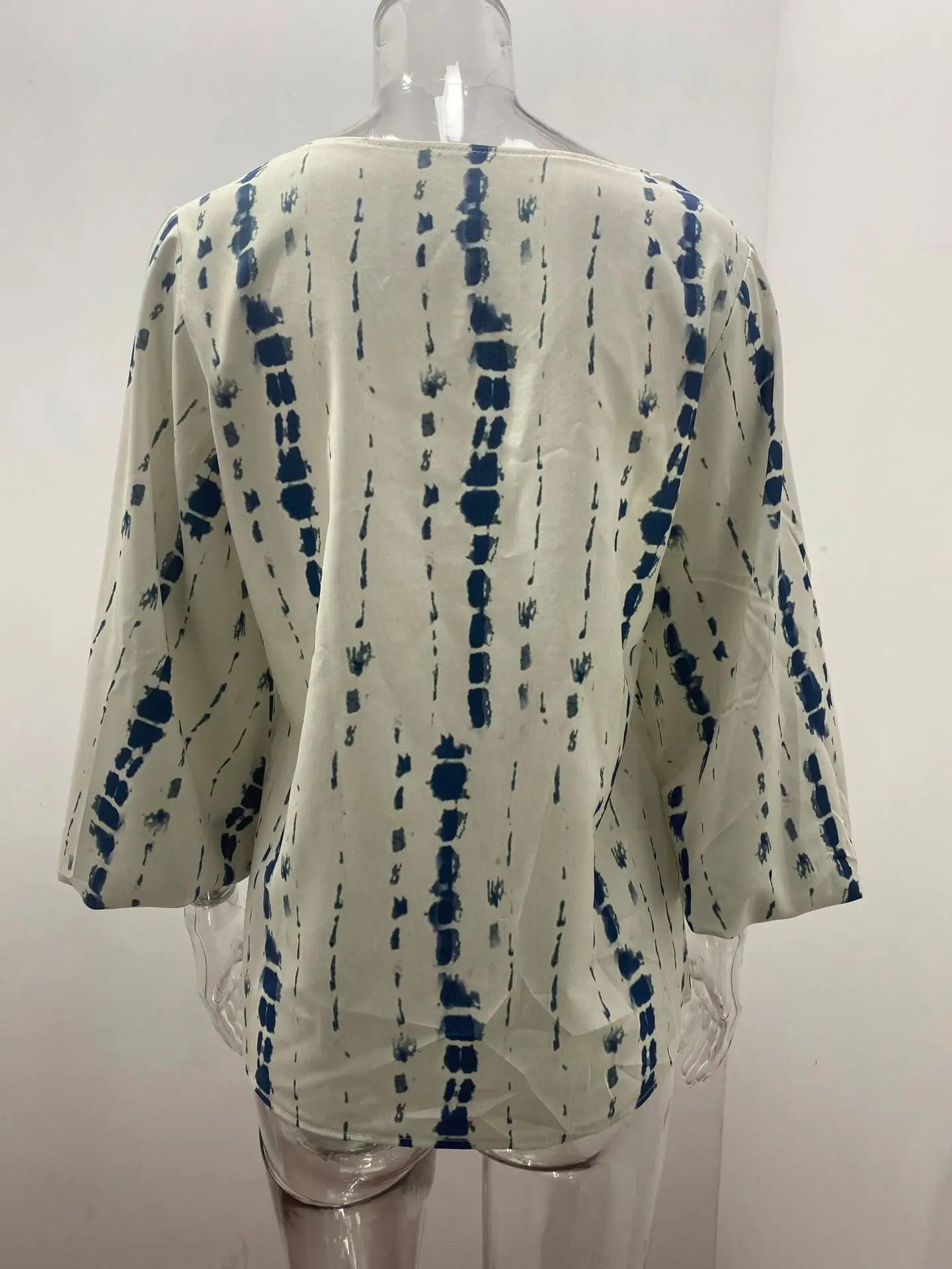 Frauen V-ausschnitt Tie Dye Leopard Print Bluse Shirts Casual Langarm Lose Pullover Bluse Tops BNS-H6651_voghion.com