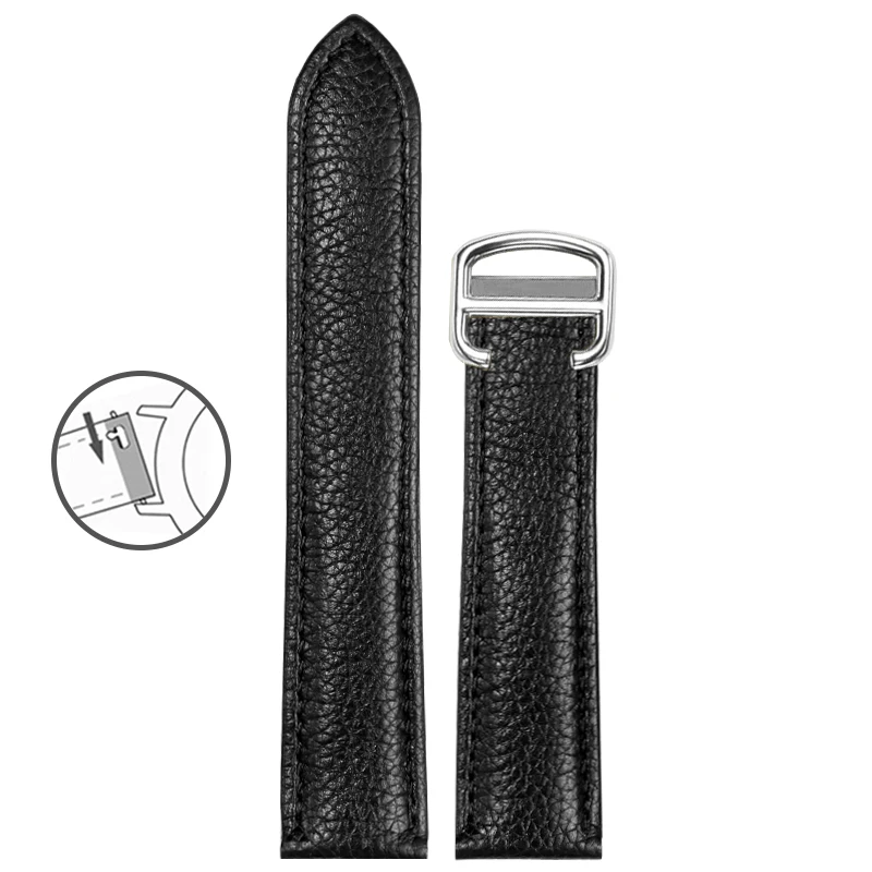 Lychee Pattern Leather Watch Strap - Premium Square Bracelet Design