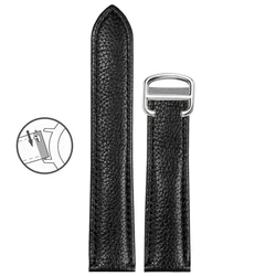 Lychee Pattern Leather Watch Strap - Premium Square Bracelet Design - 17mm (Black  Silver)
