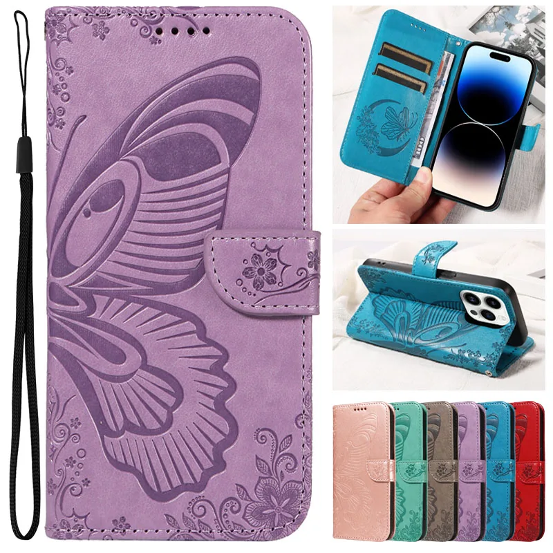 Fashion Butterfly Leather Phone Case with Card Slot - Soft Protective Cover