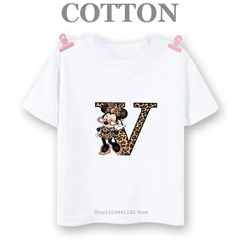 thumbnail image 1 of Camiseta de algodón con el alfabeto de Disney Mickey de la A a la Z, moda de verano para niños y niños, camisetas informales de cuello redondo y manga corta, 1 of 5