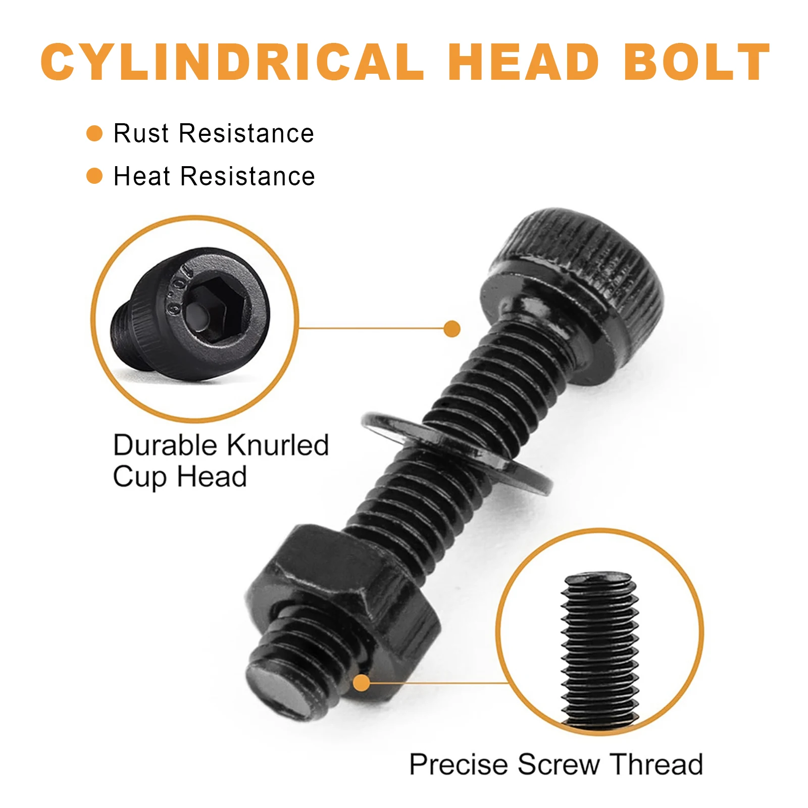Description Picture 4 of itemBlack Cup Head Hexagon Bolt, M4 X 4/8/10/12/14/16/20mm Hexagon Head Screw Washer, Nut Set, Allen Sleeve Drive -174 Pieces