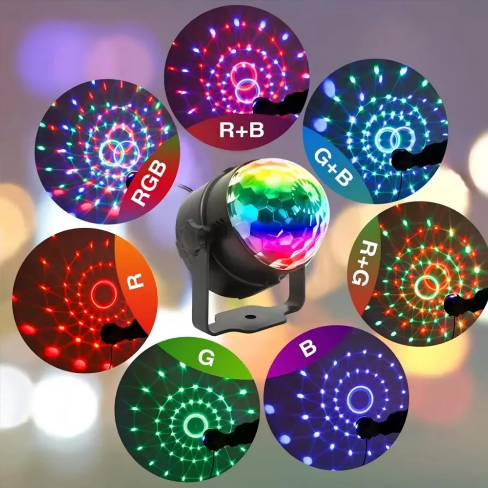 RGB LED Stage Disco Light Rotating Christmas Atmosphere Rotating Ball Lamp Magic Dance Car Gift Party Club Laser Show Lamp Party