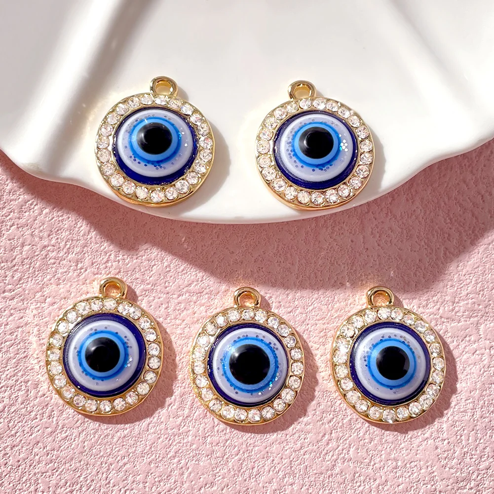 

5Pcs/set Fashion Turkish Evil Eye Round Crystal Charms Lucky Eye Pendants Accessories Making DIY Earrings Necklace Jewelry