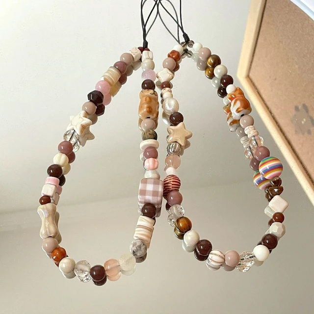Retro Square Dog Bear Phone Charm CCD Camera Wrist Strap DIY Handmade Beaded Lanyard for Airpods Case 1