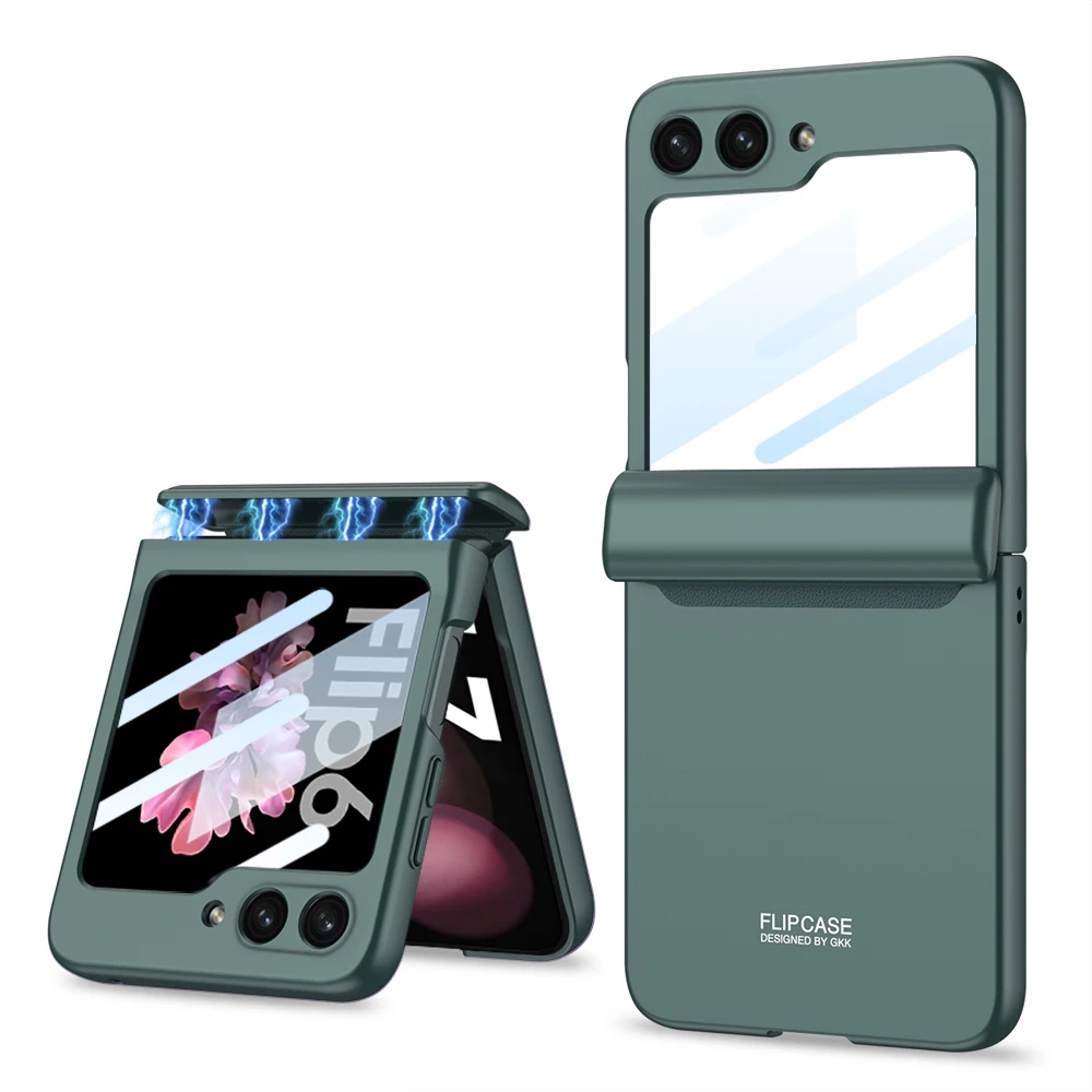 Magnetic Hinge Protection Matte Shockproof Hard Phone Case with Outer Screen Glass