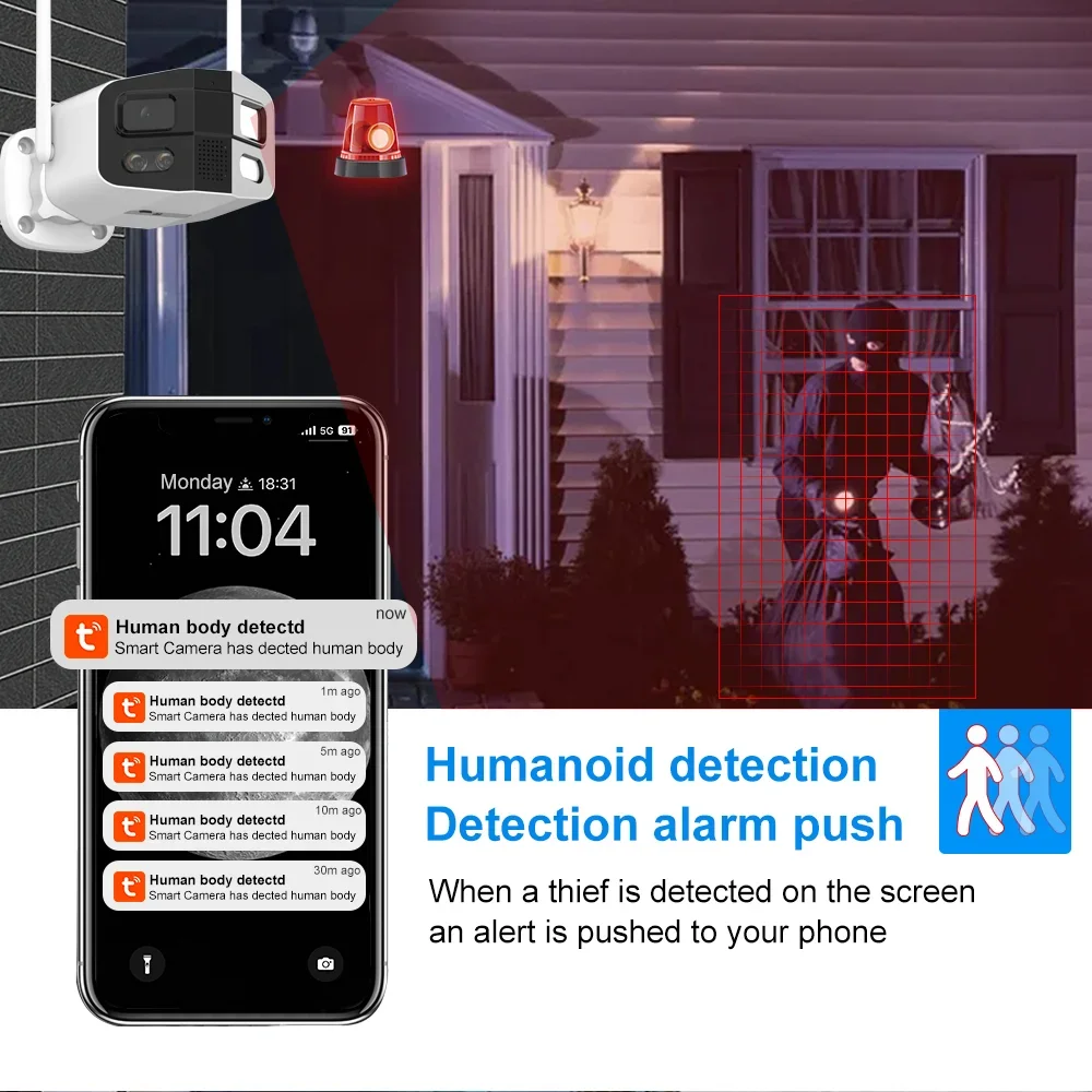 Tuya Smart Life 4K Dual-Lens Large wide 180°Security Outdoor With Color Night Vision Siren 2-Way Talk Waterproof WiFi IP Camera 3