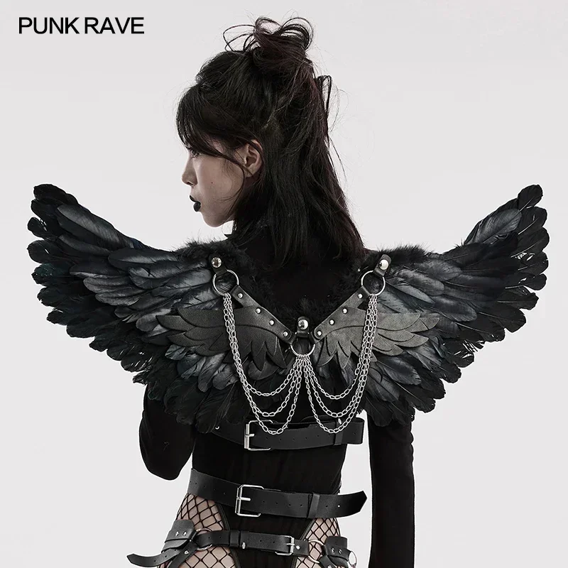 PUNK RAVE Women's Punk Feather Wing Harness Detachable