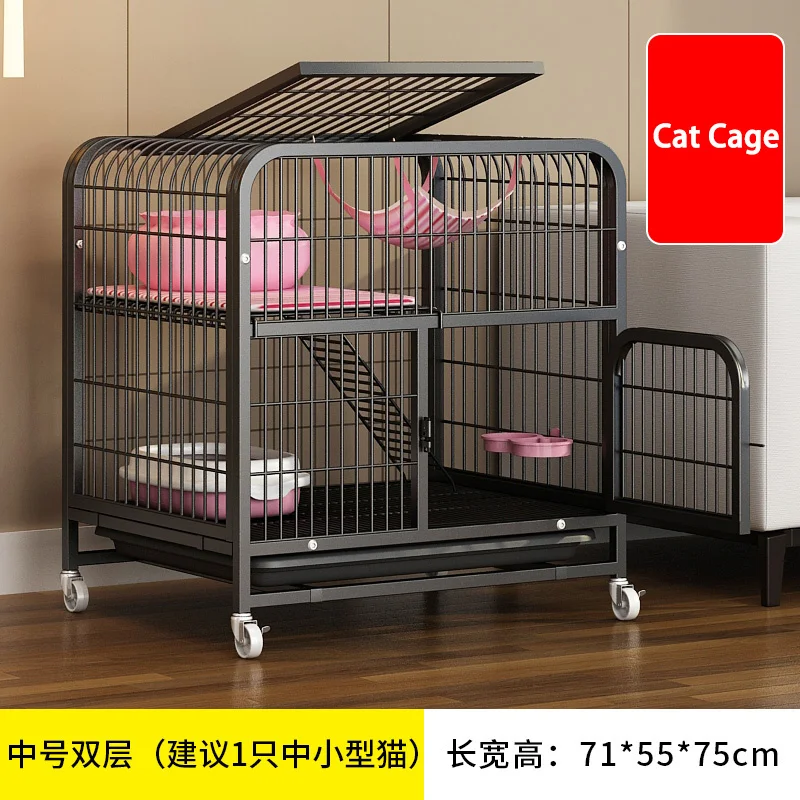 C® Cage à chat pliante à deux étages grand espace libre ménage cage à chat  intérieure chat villa litière pour chat cage à lapin noir - Cdiscount