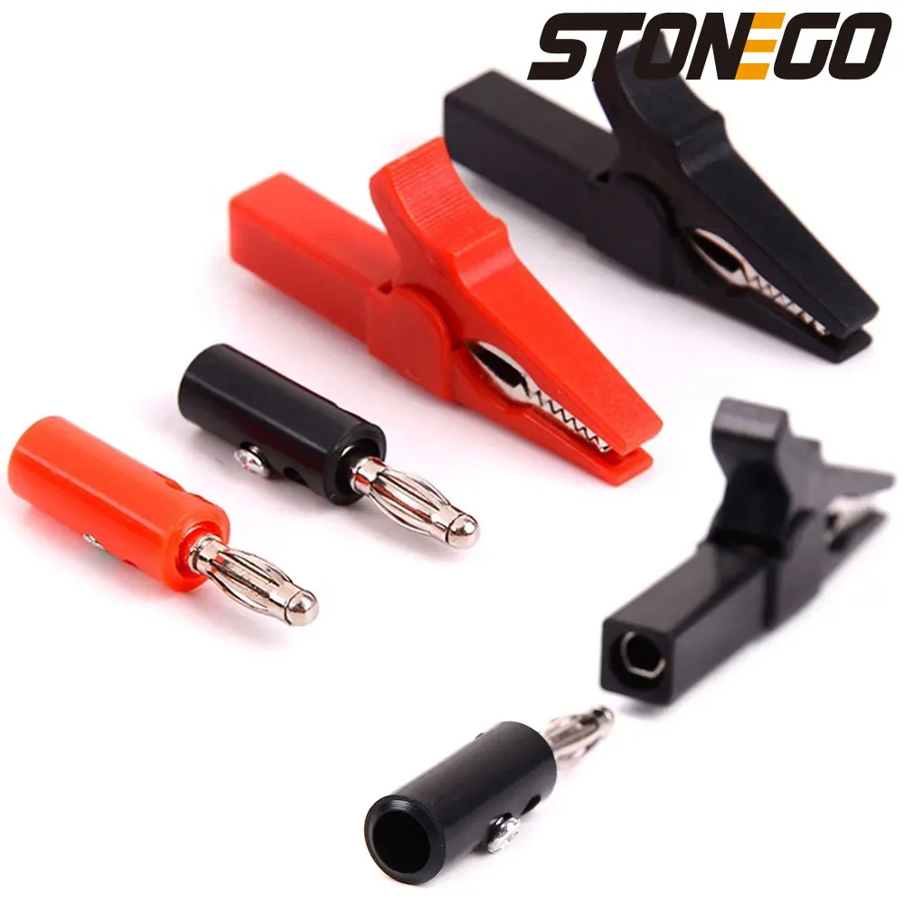 Test Probes 4Pcs/Set 55mm Alligator Clip Banana Plug with 4mm Banana Plug Cable Clips For Red Black Test Accessories