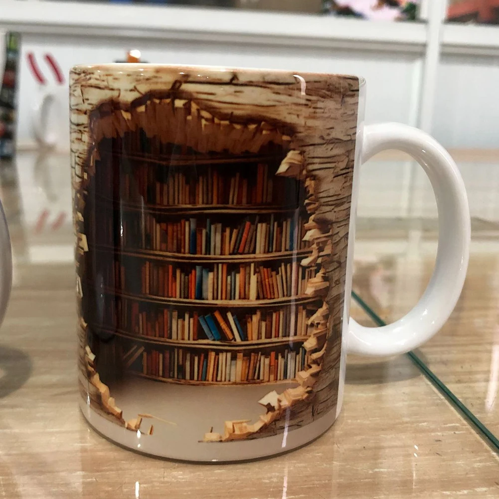  KRAOIKK 3D Bookshelf Coffee Mug Ceramic Coffee Mug