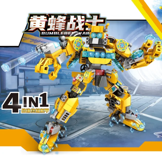 Boy Assembling Building Blocks Toy 4 in 1 Anime Wasp Warrior Mech DIY Small Particles Children's Educational Toys 2