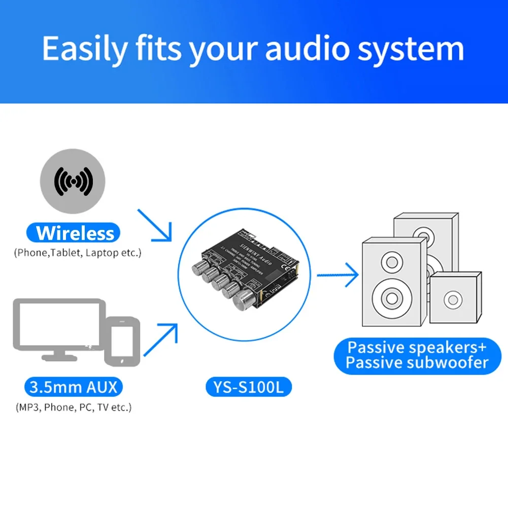 YS-S100L 블루투스 5.1 디지털 파워 앰프 보드, 가정용 오디오 스테레오 앰프 보드, 100W + 2x50W, 2.1 채널 CS8673E