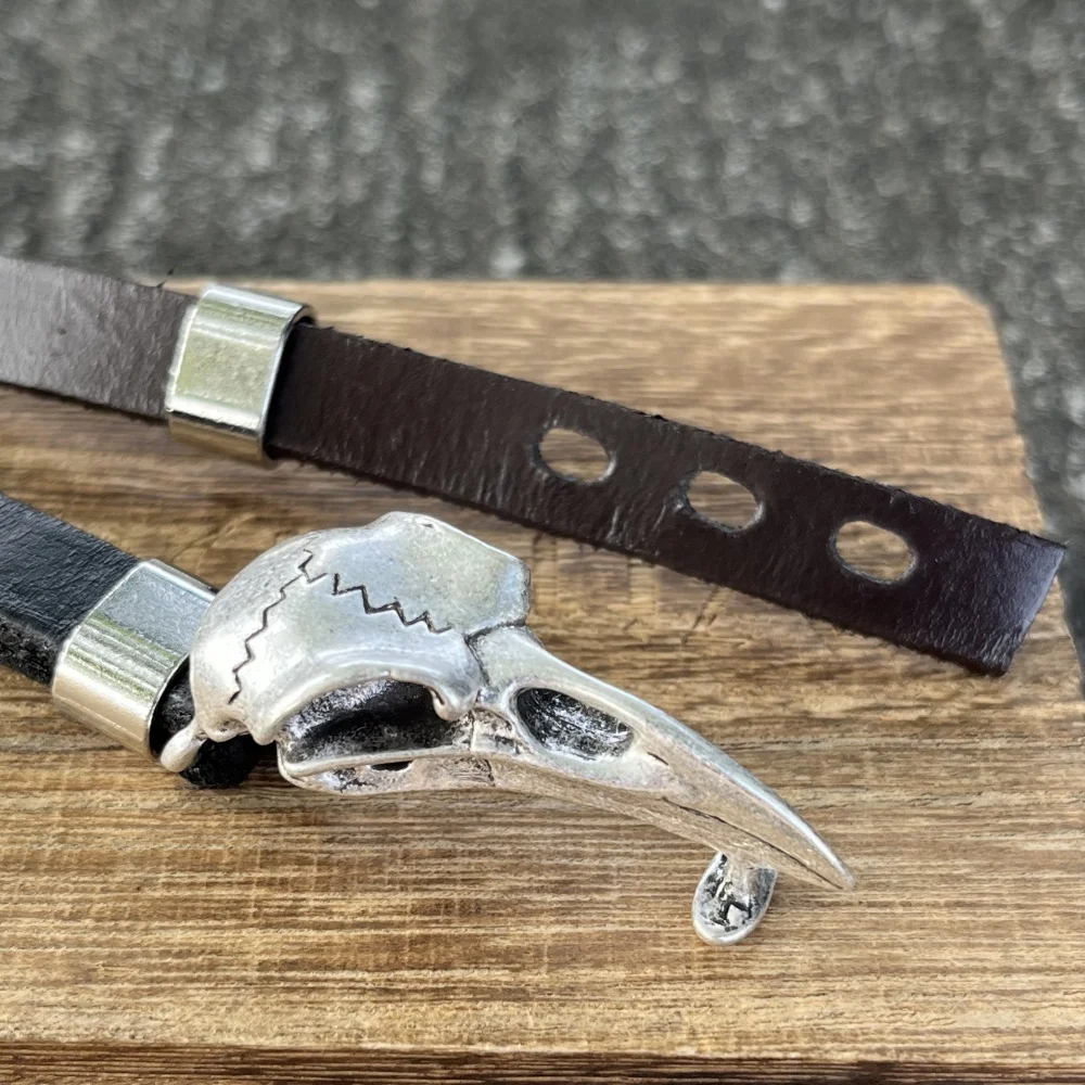 Norse Odin Raven Skull Punk Black Brown Genuine Leather Adjustable Cuff Bracelet Bangles Mens Womens Accessories Dropship 6