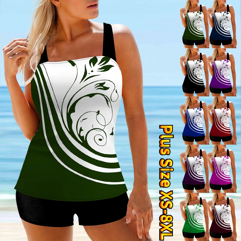 

2023 Women's Sexy Beach Tankini Two Piece Swimwear Abstract Printing Tankini Beach Summer Fashion Beach Women's Swimwear Set
