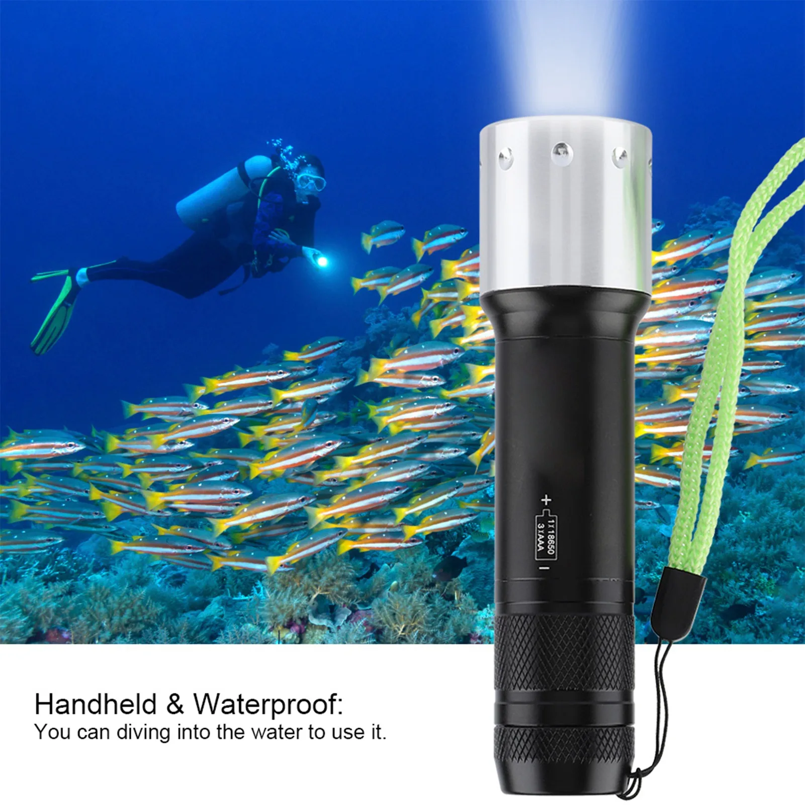 ZK30 Aluminum Alloy Portable LED Waterproof Diving Flashlight Torch Outdoor 3 Modes Adjustable