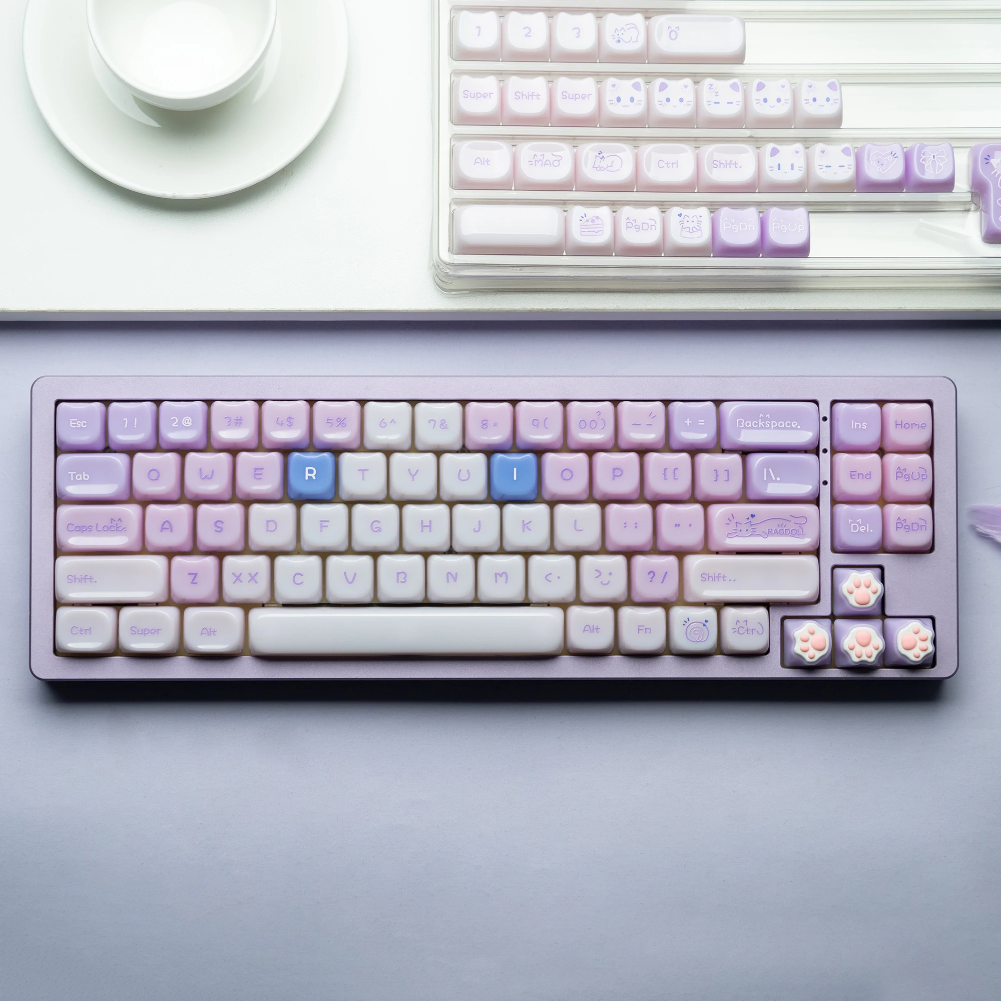 148 Keys MAO Profile Purple Cat PBT Keycaps Customs Dye Sub Key