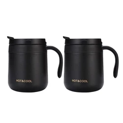Stainless Steel Insulated Coffee Mug with Handle - 350/500ml - 500ml (Black 2pcs)