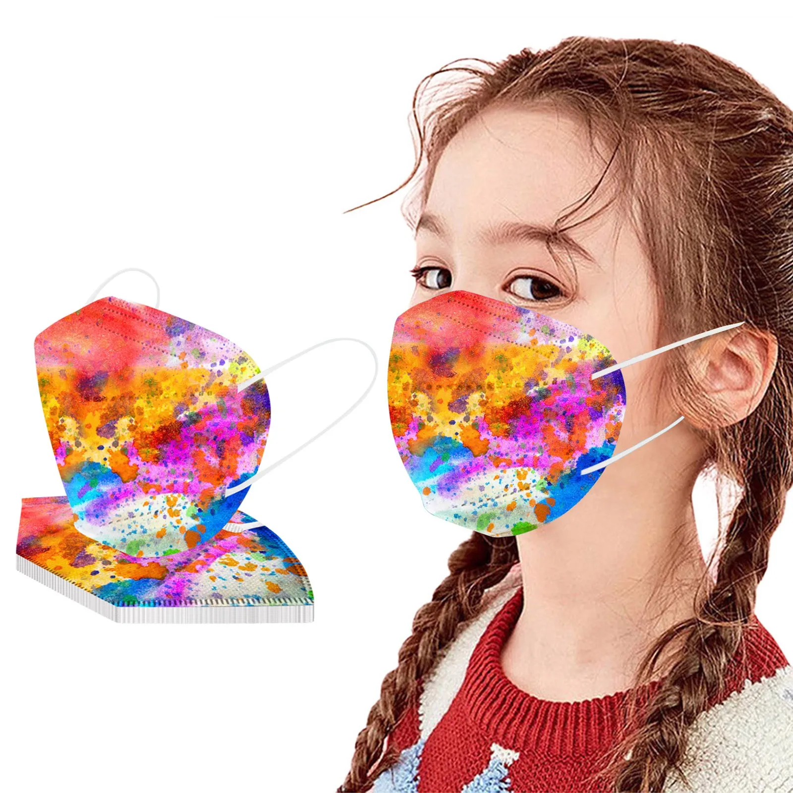 10PC Children's Mask Tie Dye Printing Mask Disposable Mask Industrial 5Ply Earloop Personal Face Mask Mascarillas Halloween cute halloween costumes Cosplay Costumes