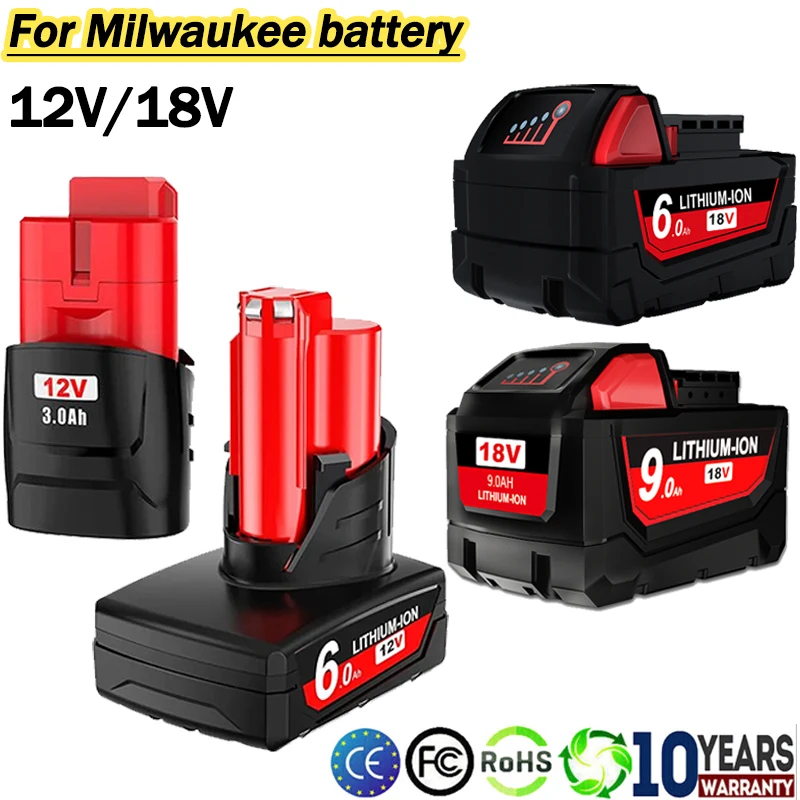 

For Milwaukee M12/M18 Battery 3.0Ah/6.0Ah/8.0AH 12V/18V Rechargeable Battery For Milwaukee Tool 48-11-2402 48-11-2411 48-11-2401
