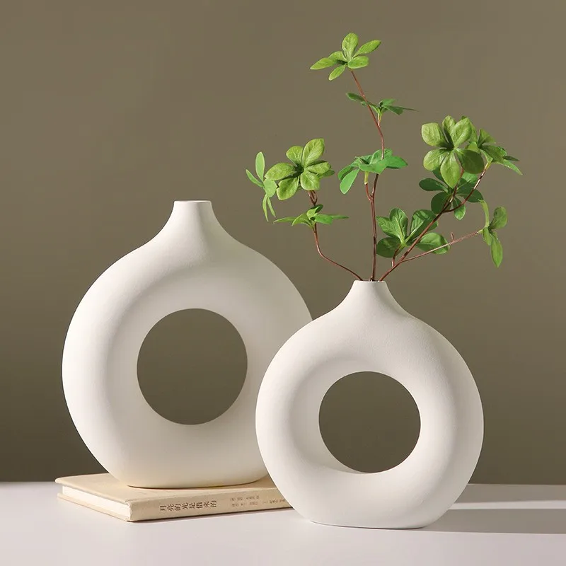 Nordic Circular Hollow Vase, Ceramic Donuts Flower Vase, Home Decoration Accessories, Interior Office Desktop Decor, Living Room 5