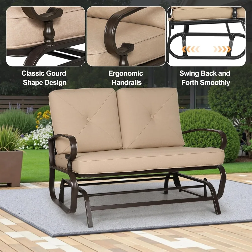 Outdoor Rocking Chair with Cushion Glider Bench for 2 Person, Seating Loveseat Steel Frame for Porch, Patio, Garden 5
