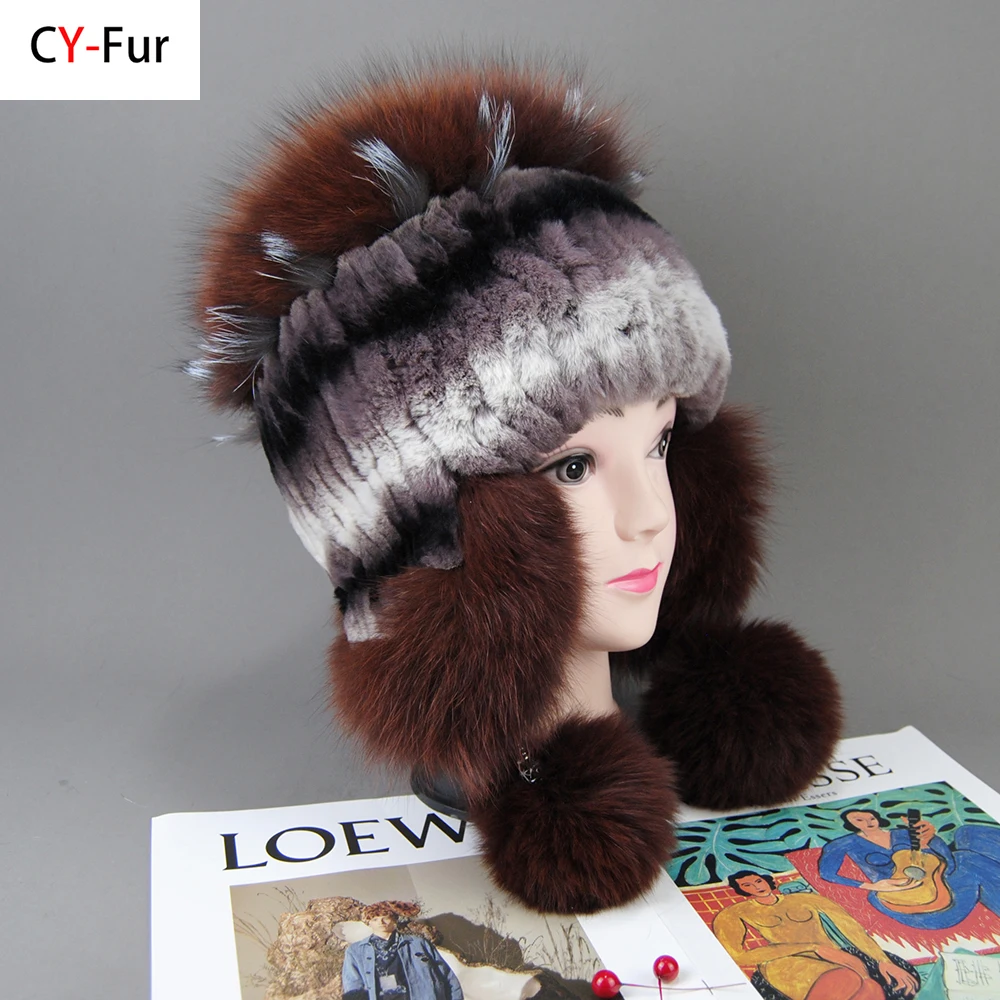 

Russia New Style Women Real Genuine Fox Fur Beanies Hat Knit Winter Real Fur Hats Girls Natural Real Rex Rabbit Fur Skullies Cap