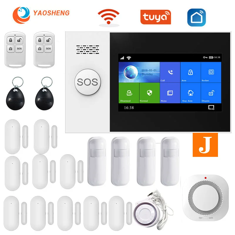 YS PG107 Tuya Security Alarm System Kit Smartlife App Control With Ip Camera Auto Dial Motion Detector WIFI Gsm Home Smart Alarm ring keypad red light Alarms & Sensors