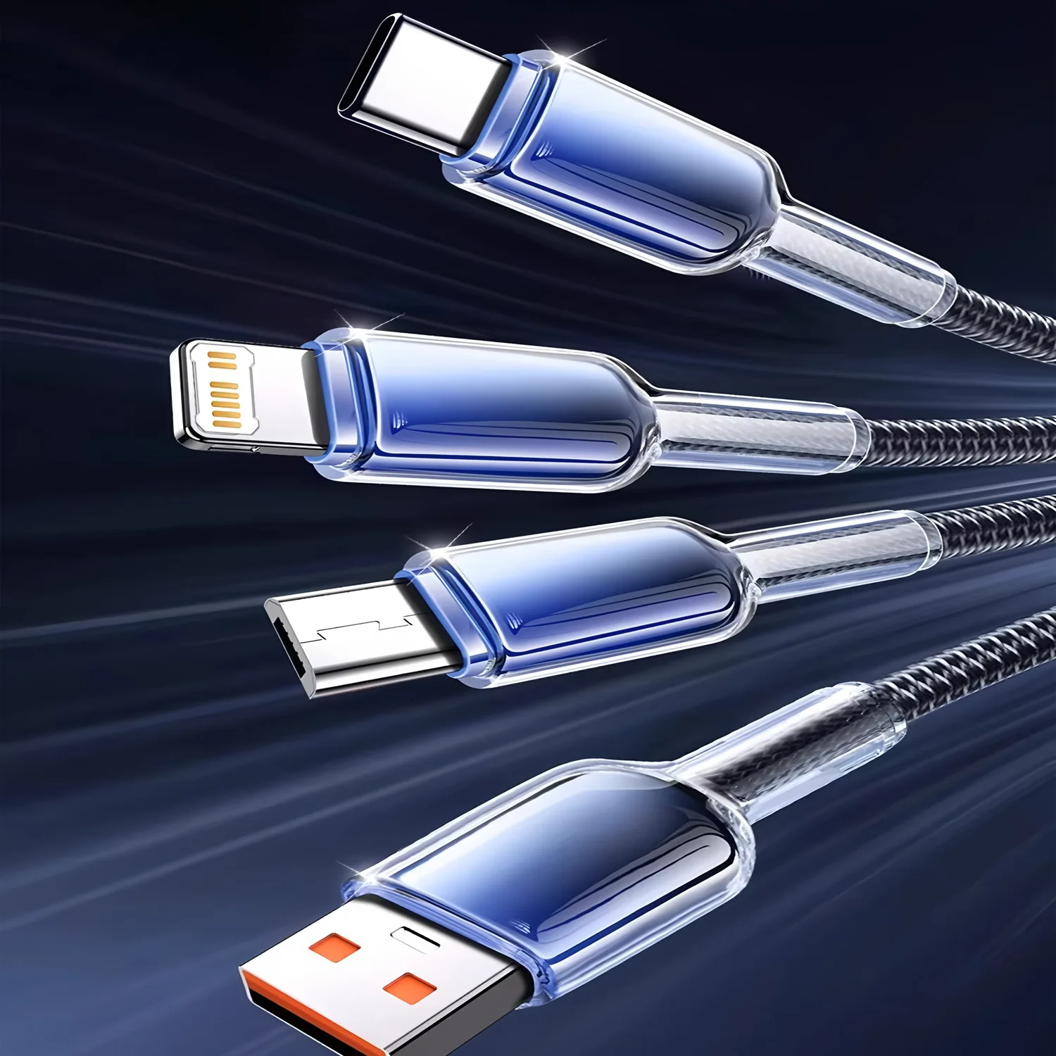 화웨이/아너용 3 in 1 USB 충전 케이블 6A 120W 휴대용 마이크로 USB 타입C 케이블 아이폰 14 삼성용 충전 케이블 1.2M