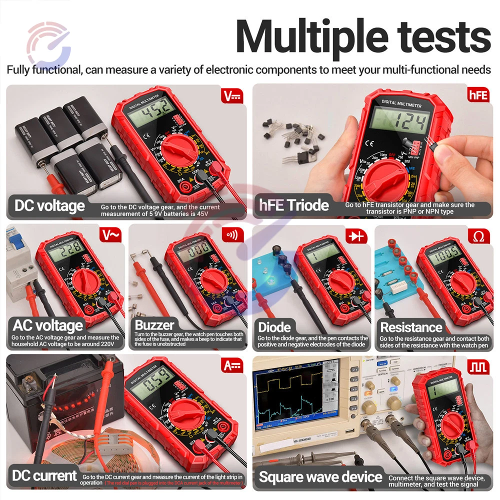 SZ308 Digital Multimeter DC AC Voltage Current Resistance Transistor Diode Square Wave Tester with Test probe