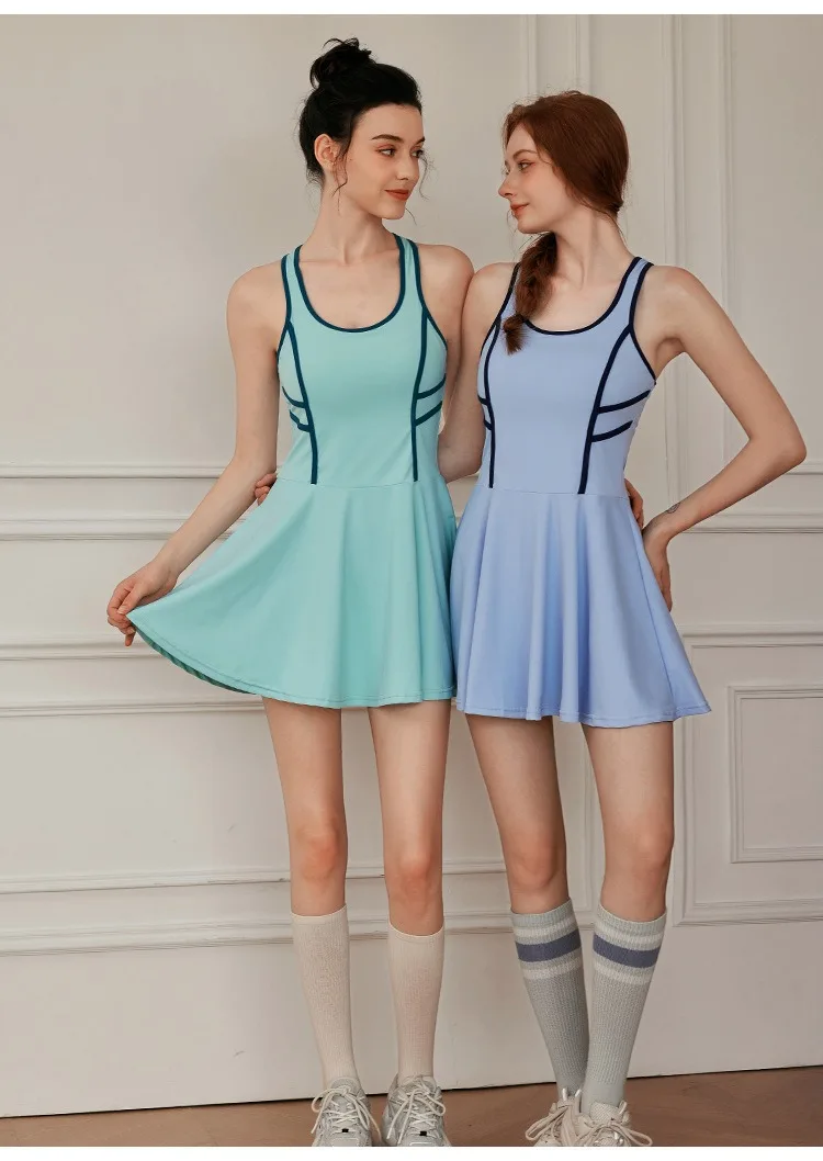 Women Tennis Dress Build In Fixed Bra&Shorts Clashing Color Golf Dress For Workout Exercise Skirt Soft Stretchy Athletic Dresses