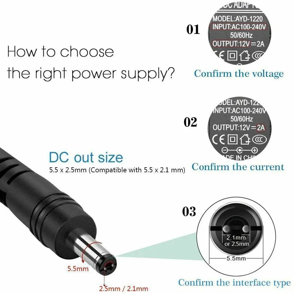 Transformateur 230V à 12V 2A alimentation jack caméras de surveillance DVR  bandes LED IP44 AC/DC