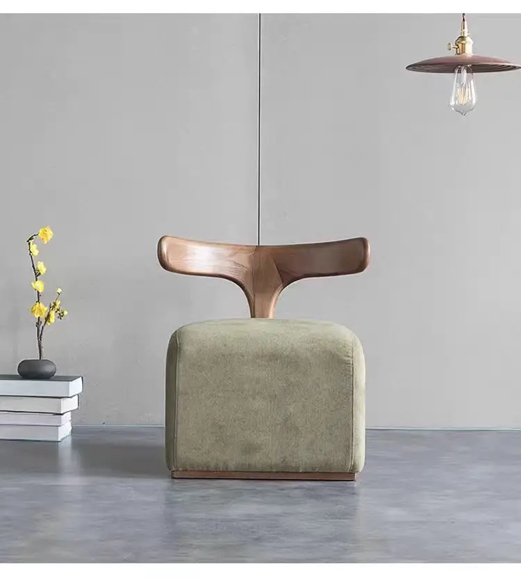 Nordic Solid Wood Vanity Stool Designer Creative Backrest Shoe Changing Stool Luxury Premium Modern Living Room Balcony