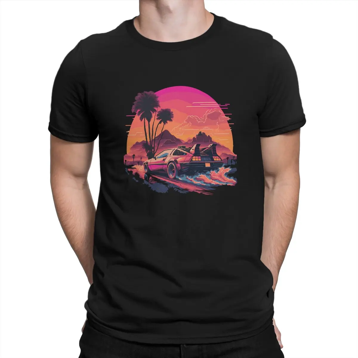 

Футболка с рисунком фильма Назад в будущее, футболка с рисунком Synthwave DeLorean Essential, мужские топы, Винтажная летняя уличная одежда из полиэстера для мужчин
