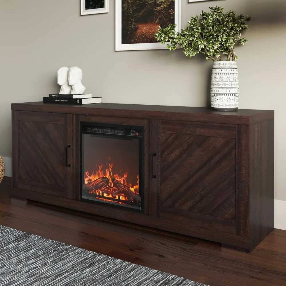 Modern 58" Farmhouse TV Stand with 18" Electric Fireplace Heater & Media Entertainment Center for TV up to 65", Console Table w 3