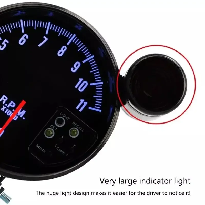 5 Inch Tachometer 11000 RPM Racing Car Gauge with LED Display for 1-8 Cylinder Engine 12V Vehicles High-Performance Tacho Meter