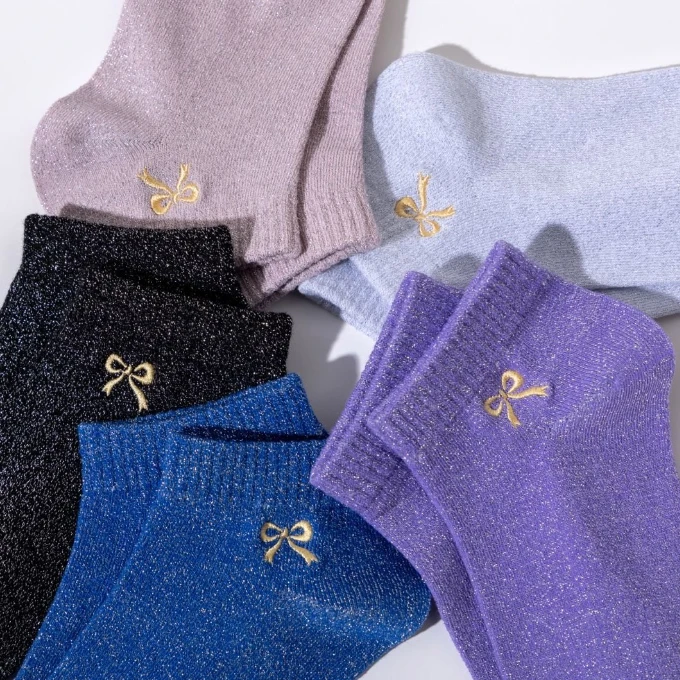 5 Paare/Set Damen Mädchen bestickte Liebesherz Glitzer glänzende Socken Silber Bunte Mode Lustige atmungsaktive Söckchen – Detail 11